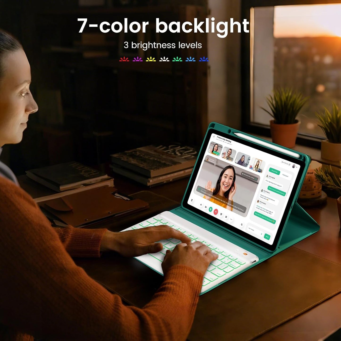 Keyboard Case for iPad Air 5th/4th Pro 11 inch, 7-Color Backlit Detachable Wireless Keyboard Case with Pencil Holder, Stand Folio Cover for Gen 2020/2022, Pro 4th/3rd/2nd/1st Gen, Teal