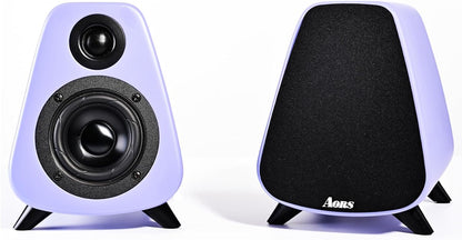 AS31 Active Bookshelf Speakers Bluetooth -2.0 Powered Speaker Stereo Computer Speakers for Desktop pc ，Monitor Speakers 80WRMS/3inch Bass RCA/Optic Inputs, Wooden Compact (Violet)