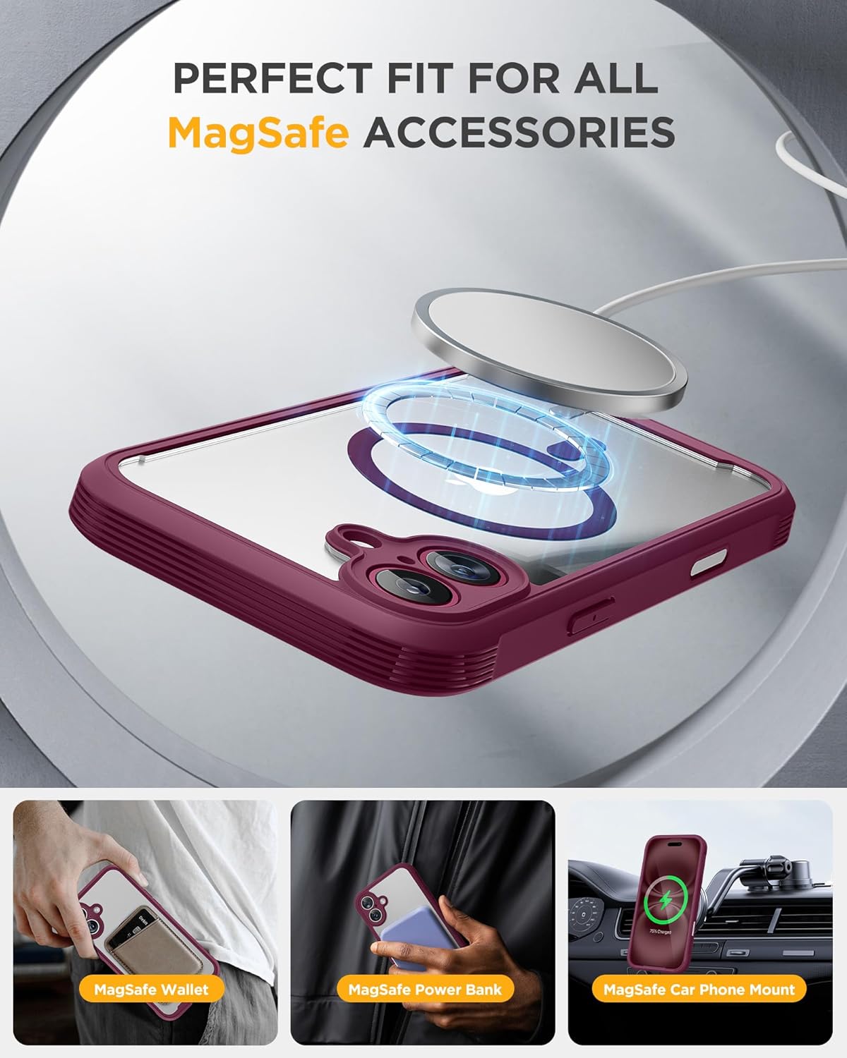 Miracase Magnetic for iPhone 16 Plus Case Full-Body Phone with Built-in Glass Screen Protector, [Compatible with MagSafe] Military Drop Proof 16 Plus Cover 6.7 inch, Plum