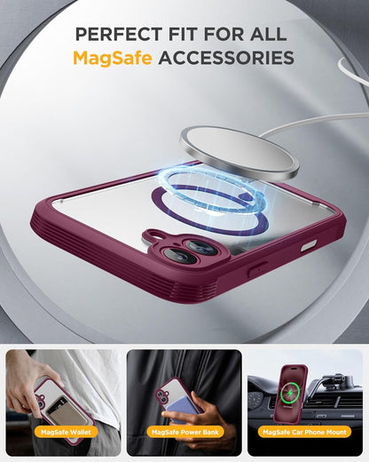 Miracase Magnetic for iPhone 16 Plus Case Full-Body Phone with Built-in Glass Screen Protector, [Compatible with MagSafe] Military Drop Proof 16 Plus Cover 6.7 inch, Plum