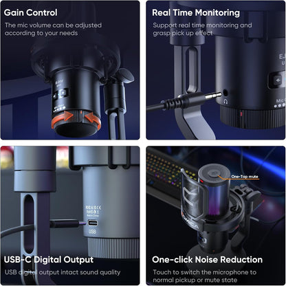 COMICA EJoy Uni USB Gaming Microphone for PC, PS4, PS5, and Mac, RGB Computer Mic for, Twitch/Streaming/Podcasting/YouTube/Recording, Noise Cancellation Mic with Mute, Gain, Monitoring