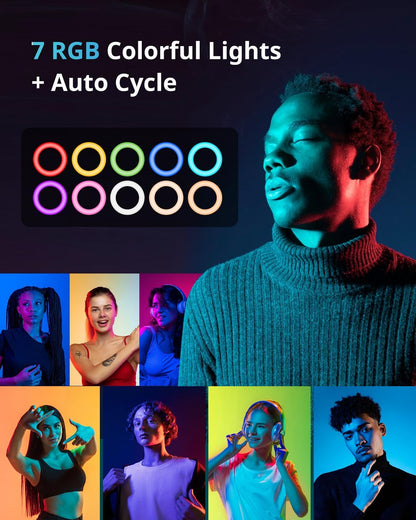 UBeesize 12'' RGB Selfie Ring Light with 62’’ Tripod Stand for Video Recording＆Live Streaming(YouTube, Instagram, TIK Tok), Compatible with Phones, Cameras and Webcams