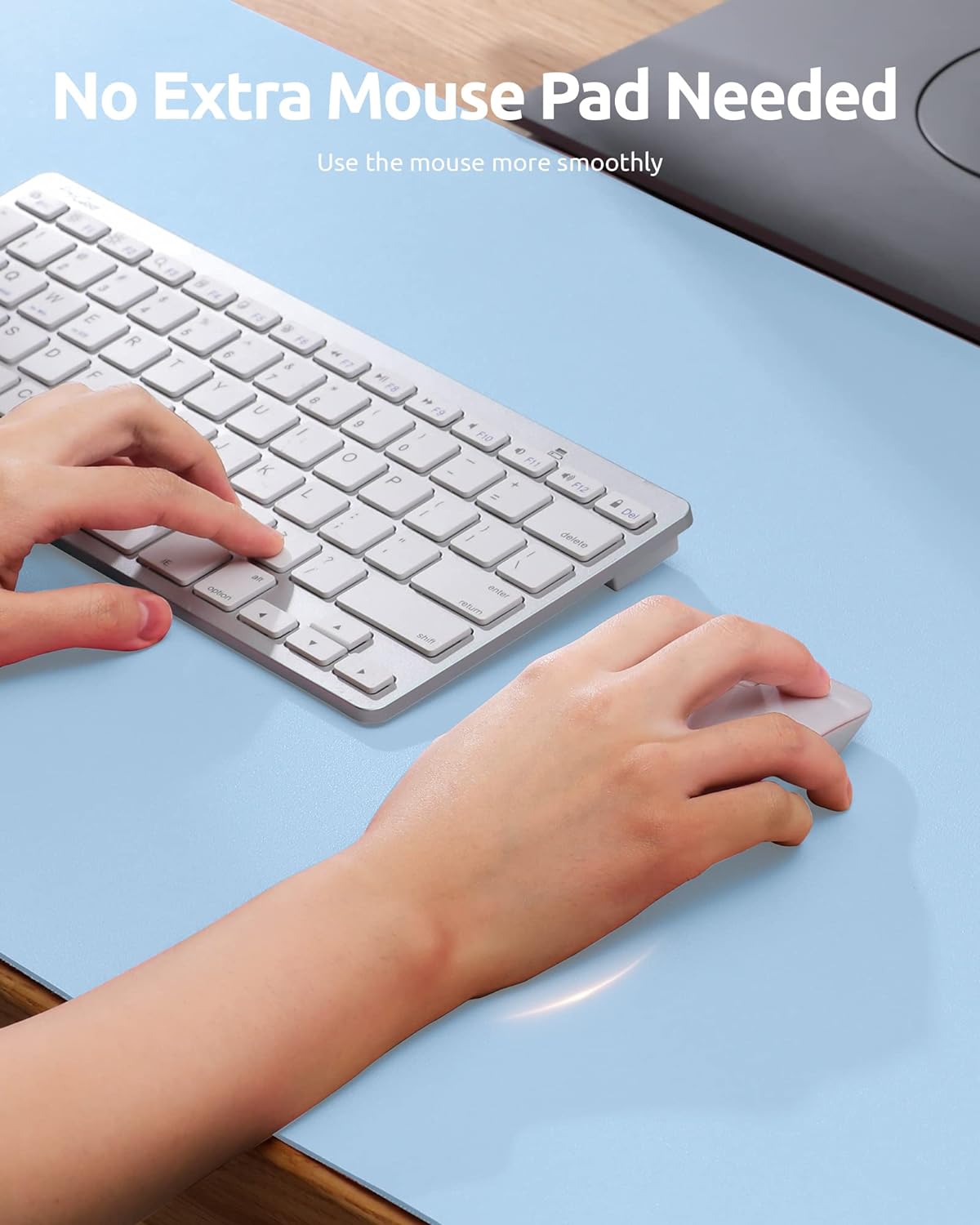 YSAGi Leather Desk Protector, Office Mat, Large Mouse Mat, Non-Slip PU Leather Blotter, Laptop Pad, Waterproof Writing Pad for Office and Home (Baby Blue, 23.6" x 13.8")