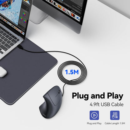 TECKNET Wired Mouse, 6400 DPI Ergonomic Mouse 6 Buttons Silent Mice 4 Adjustable DPI Vertical Mouse Compatible with Windows/Chrome/Laptop/Computer