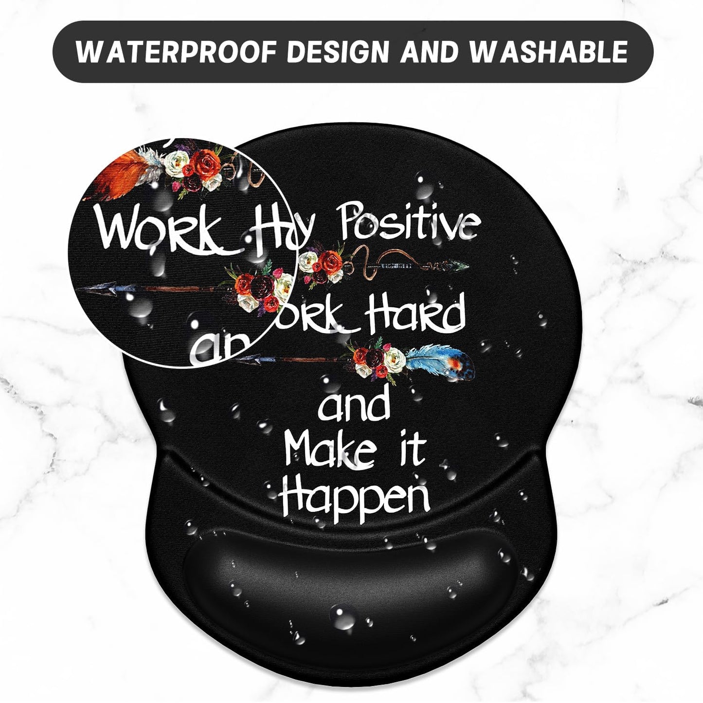 ITNRSIIET Ergonomic Mouse Pad with Gel Wrist Support Small Wrist Rest Smooth Surface Non-Slip PU Base Comfortable Office Supplies Pain Relief, 8.7 x 7.2 inches, Inspirational Quote Black