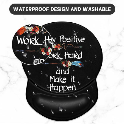 ITNRSIIET Ergonomic Mouse Pad with Gel Wrist Support Small Wrist Rest Smooth Surface Non-Slip PU Base Comfortable Office Supplies Pain Relief, 8.7 x 7.2 inches, Inspirational Quote Black