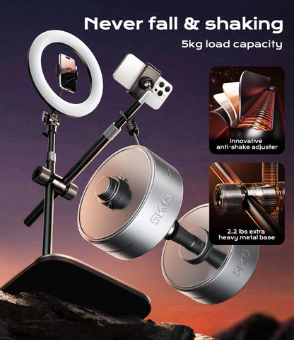 Overhead Phone Mount,Overhead Camera Mount Stand[Anti-Shaking] with 10.5" Ring Light,Desk Stand for iPhone with Ring Light for Video Recording,Zoom Meeting,YouTube,TikTok