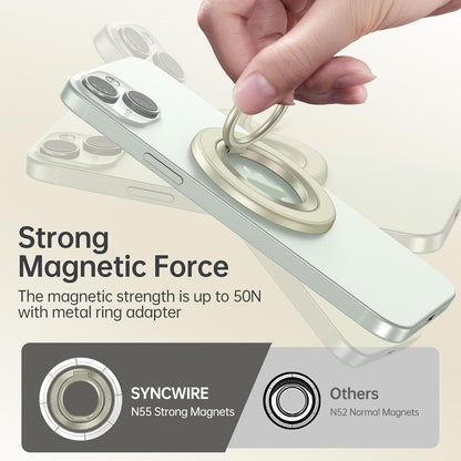 Syncwire Upgraded Magnetic Phone Ring Holder for MagSafe, Magnetic Cell Phone Grip Stand Finger Ring Kickstand with Two-Sided Magnets Compatible iPhone 16 Pro Max 15 14 13 12 Android, Yellow