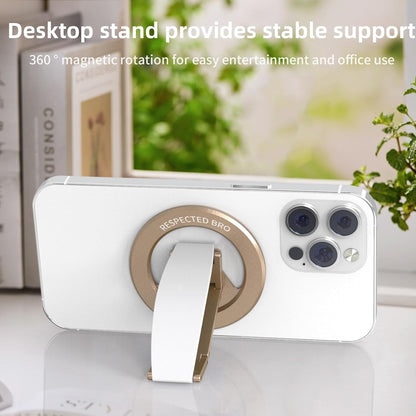 Magnetic-Phone-Grip-Stand, Magnetic Phone Ring Holder Kickstand with Silicone Finger Strap, Compatibility for iPhones, Androids, and More (White)