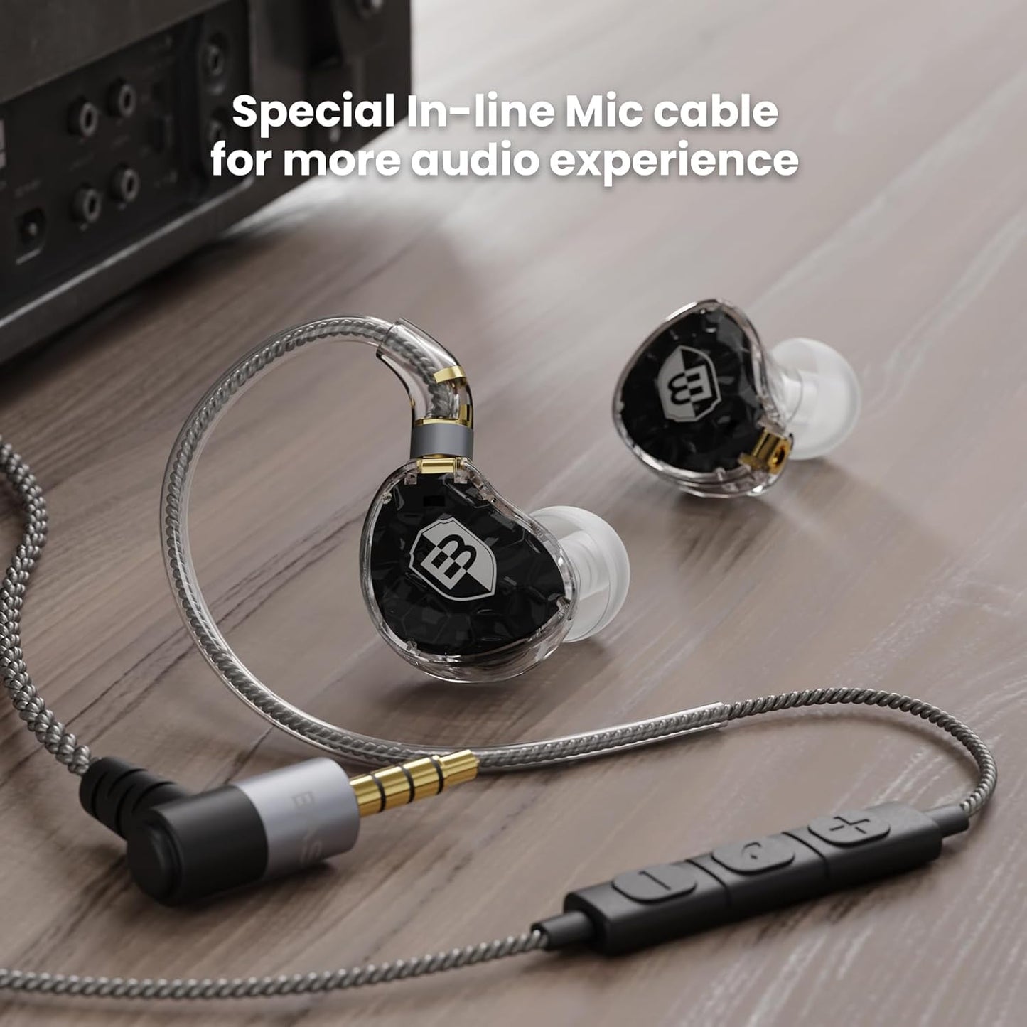 BASN ASONE 14.2mm Planar Driver in-Ear Monitors Earphone with Two Detachable MMCX Cables for Musicians Drummers Bass Players Singers(Black)