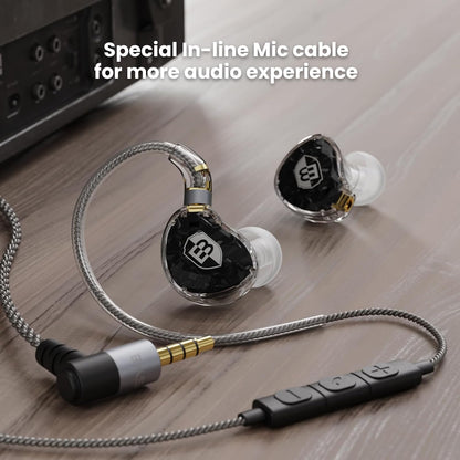 BASN ASONE 14.2mm Planar Driver in-Ear Monitors Earphone with Two Detachable MMCX Cables for Musicians Drummers Bass Players Singers(Black)