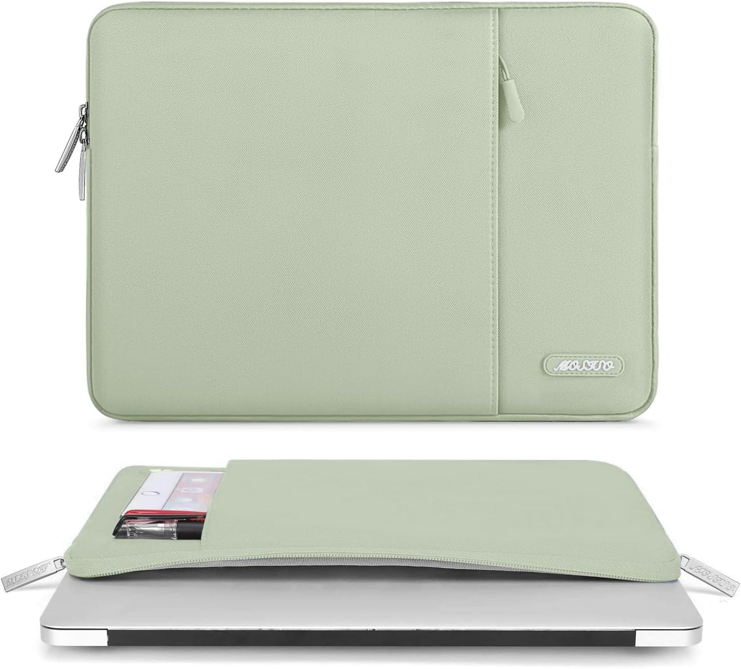 MOSISO Laptop Case 13.3 inch, 13-13.3 inch Laptop Sleeve Compatible with MacBook Air/Pro 13 / Pro 14, HP Dell ASUS Lenovo Notebook, Polyester Vertical Computer Sleeve Bag with Pocket, Sage Green