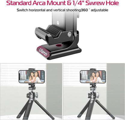 ULANZI ST-27 Phone Tripod Mount, 360° Metal Phone Holder for Tripod w 3 Cold Shoes & Arca Port, Versatile Smartphone Adapter for iPhone 17 16, Desktop Tripods, and Live Streaming/Vlogging Setup