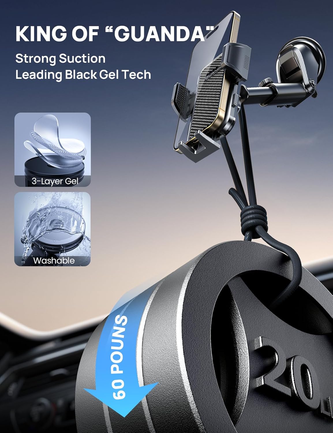 [2025 New] Dashboard Phone Holders for Your Car (+Air Vent Clip) [Military Grade Stable] , Car Cell Phone Holder, Rotatable Suction Cup Car Phone Mount for All Phone (Cube Black)