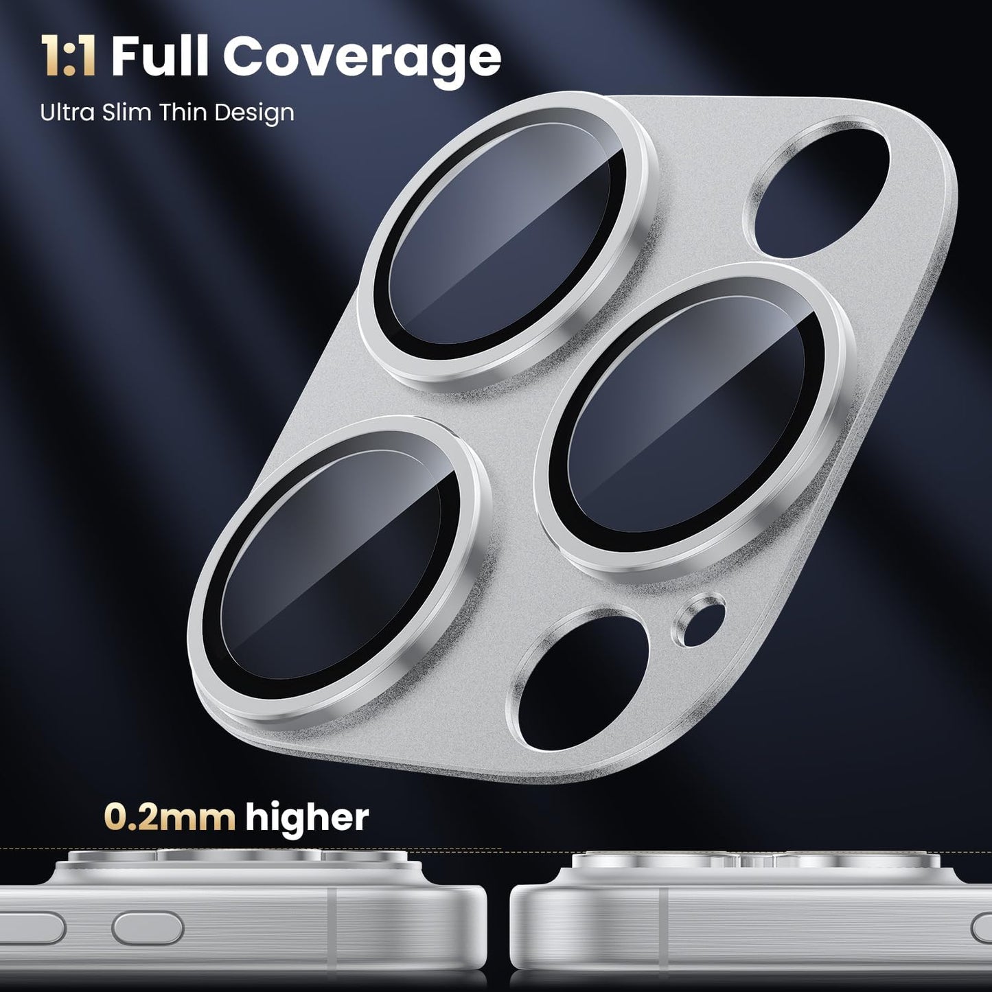 WSKEN for iPhone 16 Pro/iPhone 16 Pro Max Camera Lens Protector, [Military Grade Shatterproof] [Strong Adsorption] Metal Aluminum Alloy Tempered Glass Camera Screen Protector, Silver Titanium