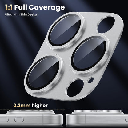 WSKEN for iPhone 16 Pro/iPhone 16 Pro Max Camera Lens Protector, [Military Grade Shatterproof] [Strong Adsorption] Metal Aluminum Alloy Tempered Glass Camera Screen Protector, Silver Titanium