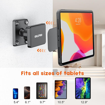 OHLPRO Magnetic Tablet Wall Mount Holder, 360° Rotatable Drilling Base iPad Wall Holder with 2 Metal Plate, Strong Magnet Fits Tablet, Stand for Wall, Boat and Cabinet