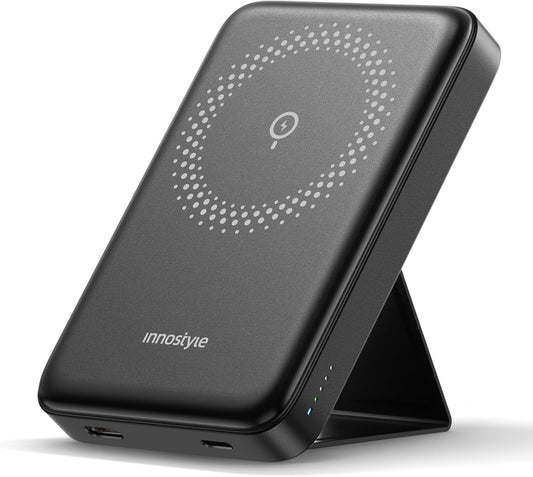 Magnetic Power Bank 3-in-1: 10000mAh MagSafe Wireless Charger with Stand, 20W Fast Charging for iPhone 16/15/14/13, Portable Battery for AirPods, Samsung Galaxy (Foldable & Slim) | Black