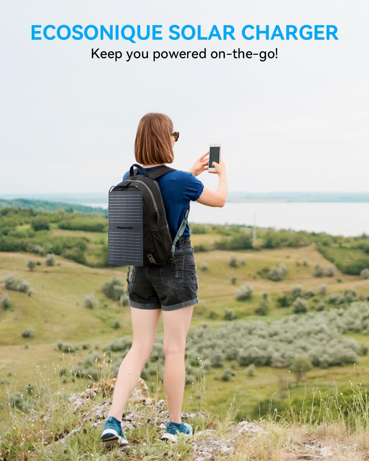 Ecosonique 15W Small Solar Charger Panels with USB C USB A Fast Charging Foldable Emergency Power Panels for Camping Backpacking Compatible with Cell Phone, iPhone, Samsung Galaxy, Google Pixel, LG