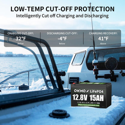 12V 15Ah Lithium Battery, Rechargeable LiFePO4 4000+ Cycles Rechargeable Battery Built-in 12A BMS for Scooter, Power Wheels, Fish Finder, UPS, Lighting and More