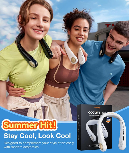 TORRAS COOLiFY Air Neck Fan Air Conditioner, 3D Airflow, Light Portable Fan Rechargeable, Personal Cooling Fan Travel Essentials, Work, Travel, Camping, White