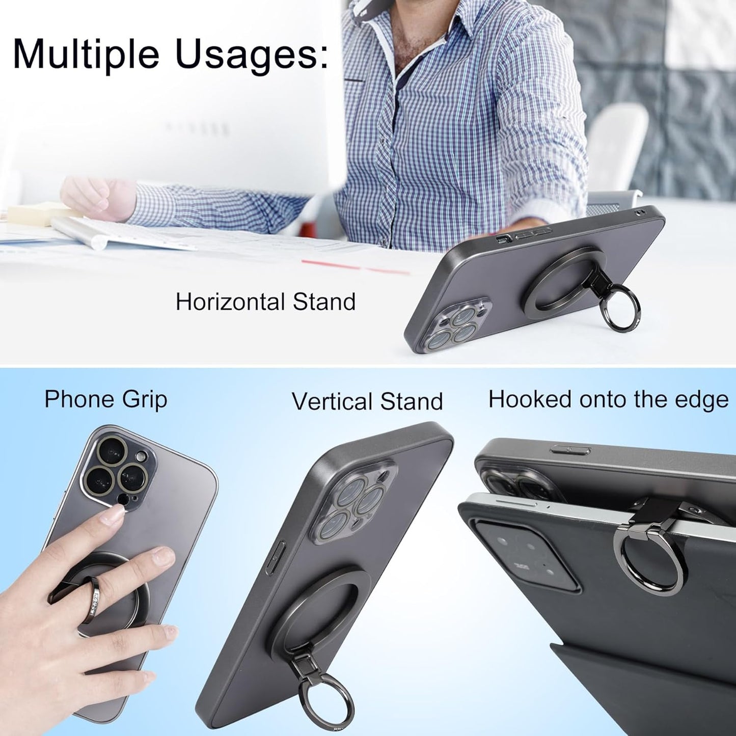 Magnetic Phone Grip for MagSafe, EI Sonador Magnet Phone Ring Holder, Removable, Compatible with iPhone 14 Plus 13 12 Pro Max Mini (Diamond Black)