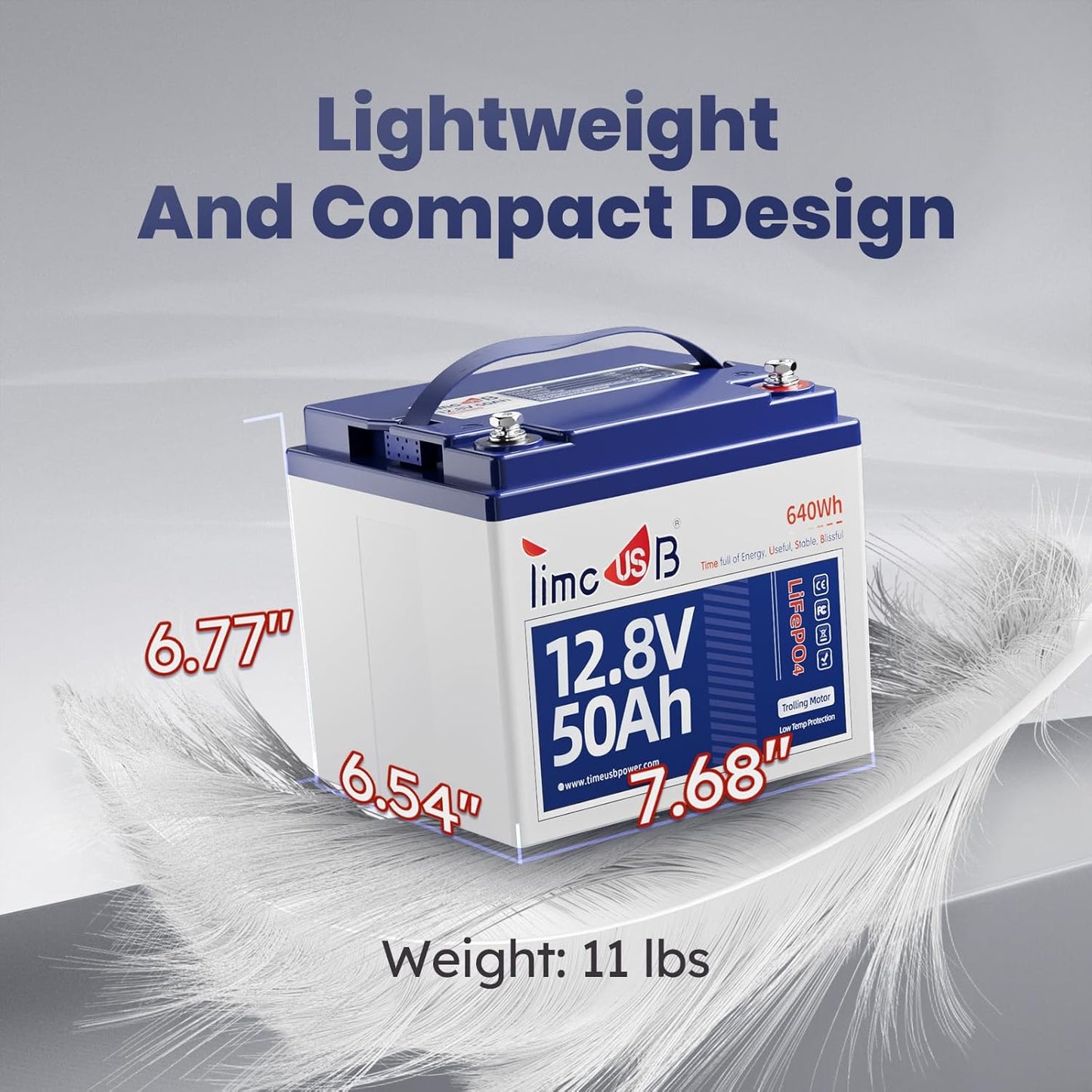 12V 50Ah TM LiFePO4 Battery with Low-temp Protection, 15000+ Cycles Battery with Grade A Cells, Built-in 50A BMS, Deep Cycle Lithium Battery Perfect for Trolling Motor, Kayak, RV,Camping