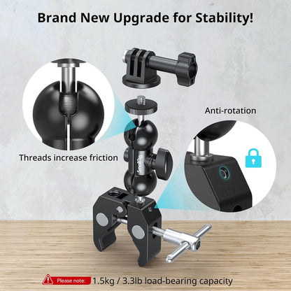 SMALLRIG Super Camera Clamp Mount 2-Pack, Double Ball Head Magic Arm Adapter, Fence/Desk/Tripod Mount for Monitor/Light/Camera, for Insta360, for Gopro, for Osmo Pocket 3, 5321