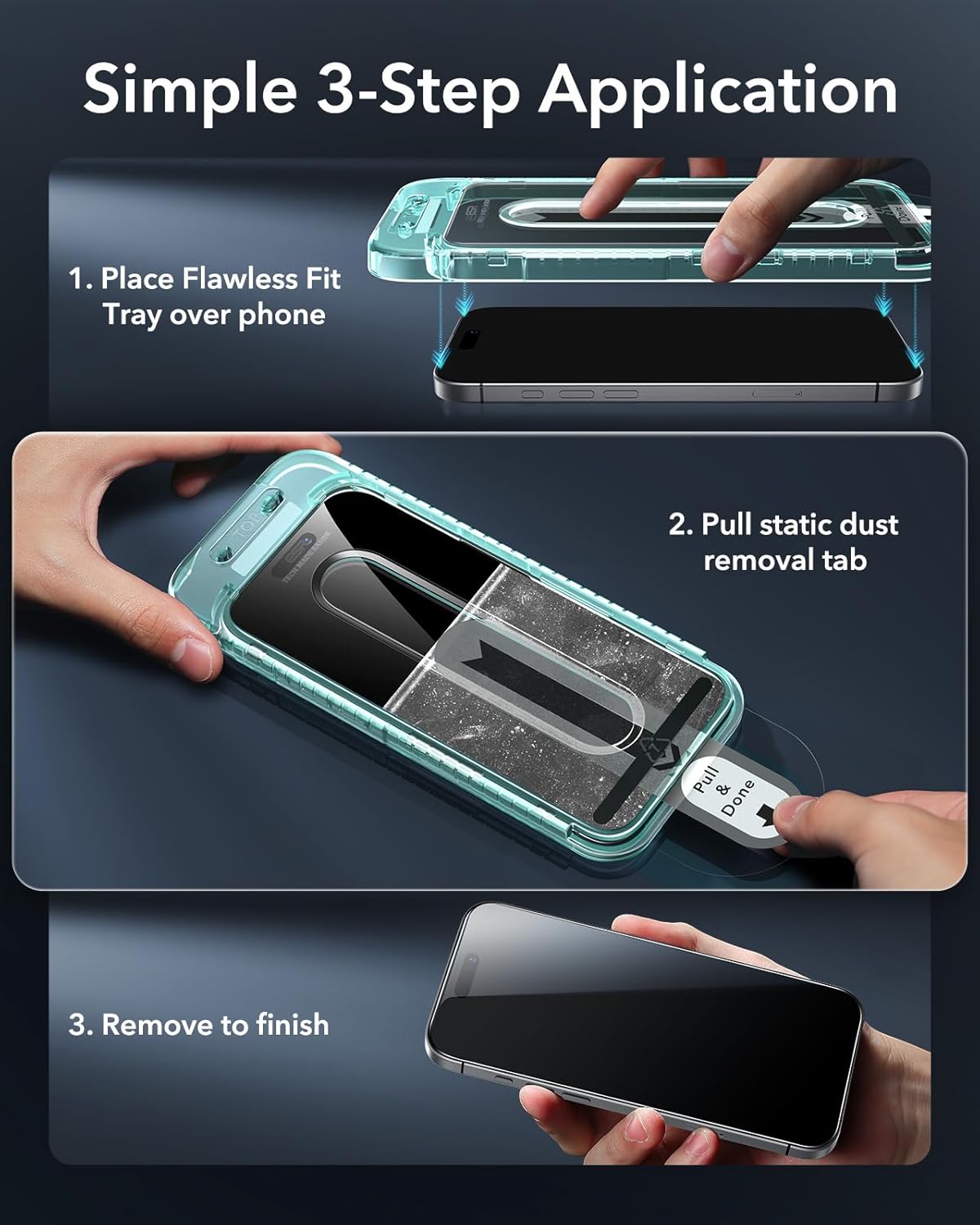 ESR 3 Pack for iPhone 16 Pro Max Privacy Screen Protector, Anti-spy Tempered-Glass Privacy Screen Protector with Flawless Fit Tray, Micro-curved Edges, Case Friendly