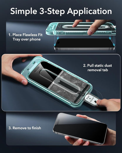 ESR 3 Pack for iPhone 16 Pro Privacy Screen Protector, Anti-spy Tempered-Glass Privacy Screen Protector with Flawless Fit Tray, Micro-curved Edges, Case Friendly