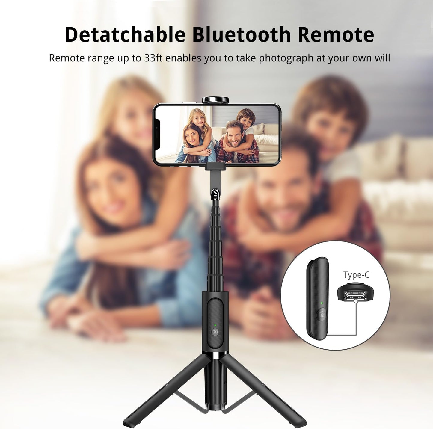 ATUMTEK Selfie Stick Tripod, Extendable 3 in 1 Aluminum Bluetooth Selfie Stick with Wireless Remote and Tripod Stand for iPhone 16/15/14/13/12/11/11 Pro/XS Max/XS/XR/X/8/7, Samsung Smartphones, Black