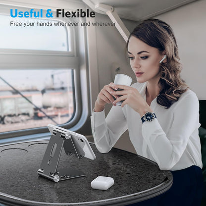 OMOTON Foldable Cell Phone Stand, C4 Portable Aluminum Phone Holder, Adjustable Phone Dock Cradle Compatible with iPhone 13/12/11 Pro Max, Samsung Galaxy, Small Tablets and Other Phones, Black