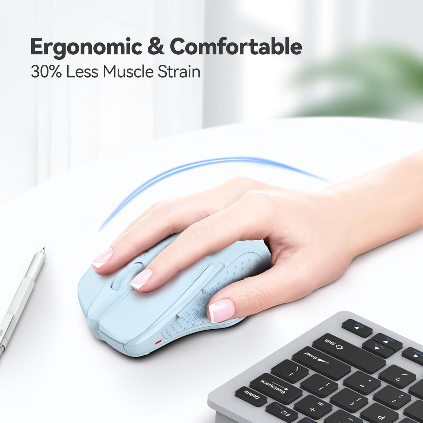 TECKNET Wireless Mouse, 2.4G Ergonomic Optical Mouse, Computer Mouse for Laptop, PC, Computer, Chromebook, Notebook, 6 Buttons, 24 Months Battery Life, 4000 DPI, 6 Adjustment Levels