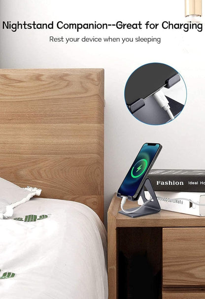 Cell Phone Stand Desk Phone Holder - Aluminum Mobile Phone Cradle Dock for iPhone 15 14 13 12 pro 11 X Xs max 8 7 6 6s Plus SE 5 Samsung All Smart Phones, Dark Gray