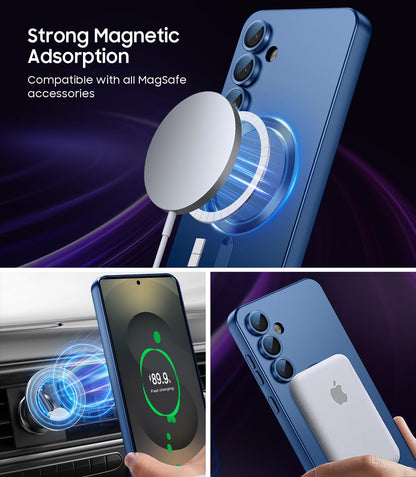 Magnetic for Samsung Galaxy S25 Plus Case [Compatible with MagSafe][Built-in Camera Lens Protector] Slim Soft Silicone Bumper Shockproof Metallic Luster Phone Shell (Blue)