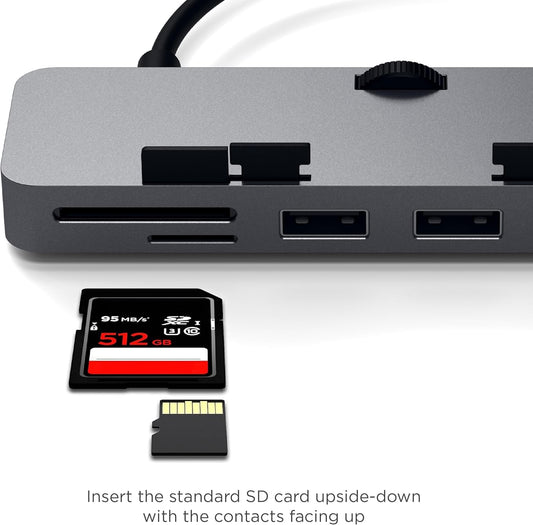 Satechi Aluminum Type-C Clamp Hub Pro with USB-C Data Port, USB-A 3.0 Data, Micro/SD Card Reader - Compatible with 2020/2019/2017 iMac & iMac Pro, Does Not Fit 2021 iMac (Space Gray)