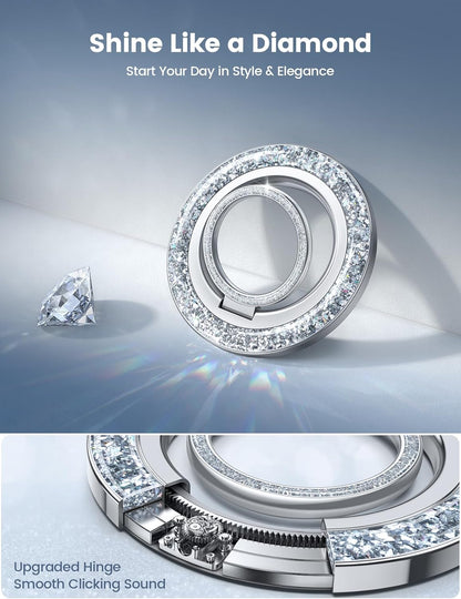 Lamicall Magnetic Phone Ring for MagSafe Grip - 2025 [Super Magnet] Stylish Twinkle Ring Holder Stand with [Upgrade Gear Hinge], Mag Safe Accessory for iPhone 16 15 14 13 Pro Max Plus, Glitter Silver