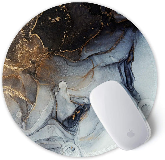 ITNRSIIET Round Mouse Pad with Stitched Edge Premium-Textured Waterproof Non-Slip Rubber Base Desktop Protection Mat Diameter 8.7 inches, Ink and Wash Marble