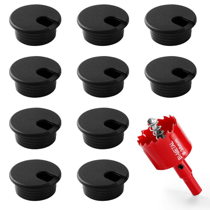 Desk Grommet 1.5 Inch (38 mm) 10 Pieces, Desk Hole Cover for Cables Black, ABS Plastic Grommet Hole Cover with Hole Saw for Wires Cables Through The Countertop by XIOGZAXI