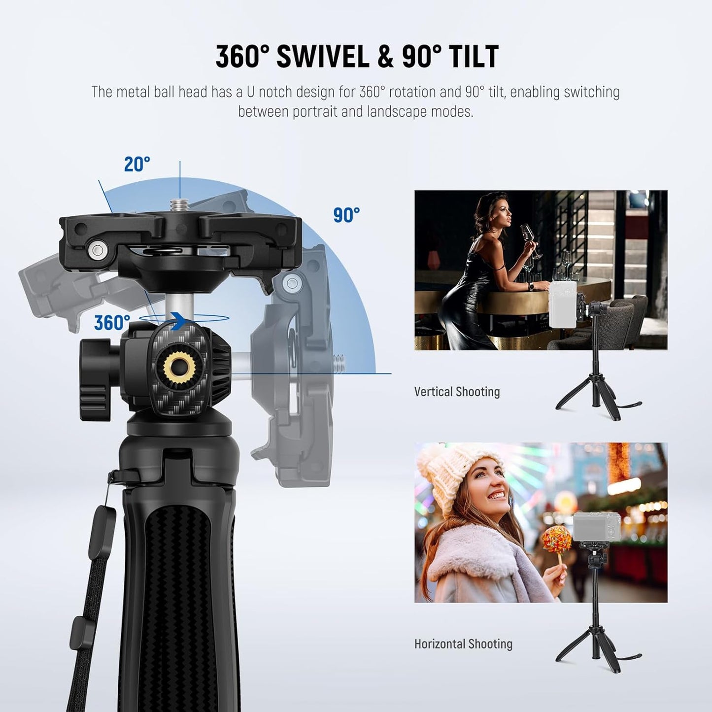 NEEWER TP38 Phone Camera Tripod, 15" Extendable Selfie Stick Metal Stand with Phone Holder, Action Camera Adapter Compatible with Hero 12 11 10 9, 360° Ball Head Travel Tripod for Vlogging