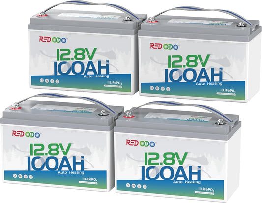 Redodo 12V 100Ah LiFePO4 Battery with Self Heating, Low Temperature Protection Group 31 Lithium Battery, Built in 100A BMS, 4000+ Deep Cycles, Perfect for RVs, Off-Grid in Cold Areas 4 Packs
