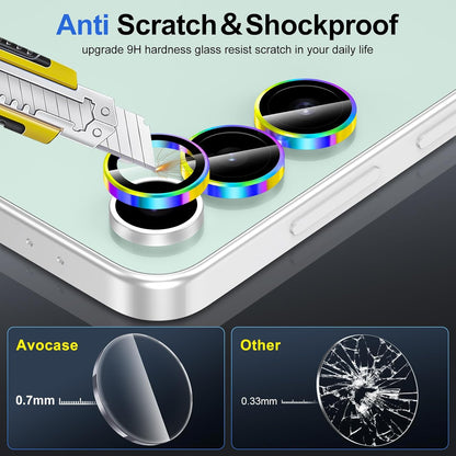 for Samsung Galaxy S24 FE Camera Lens Protector, Individual Metal Ring Tempered Glass Lens Cover, [Strong Adsorption] Scratch Resistant Ultra-Thin HD Clear Lens Cover, 1 Set-Colorful Ring