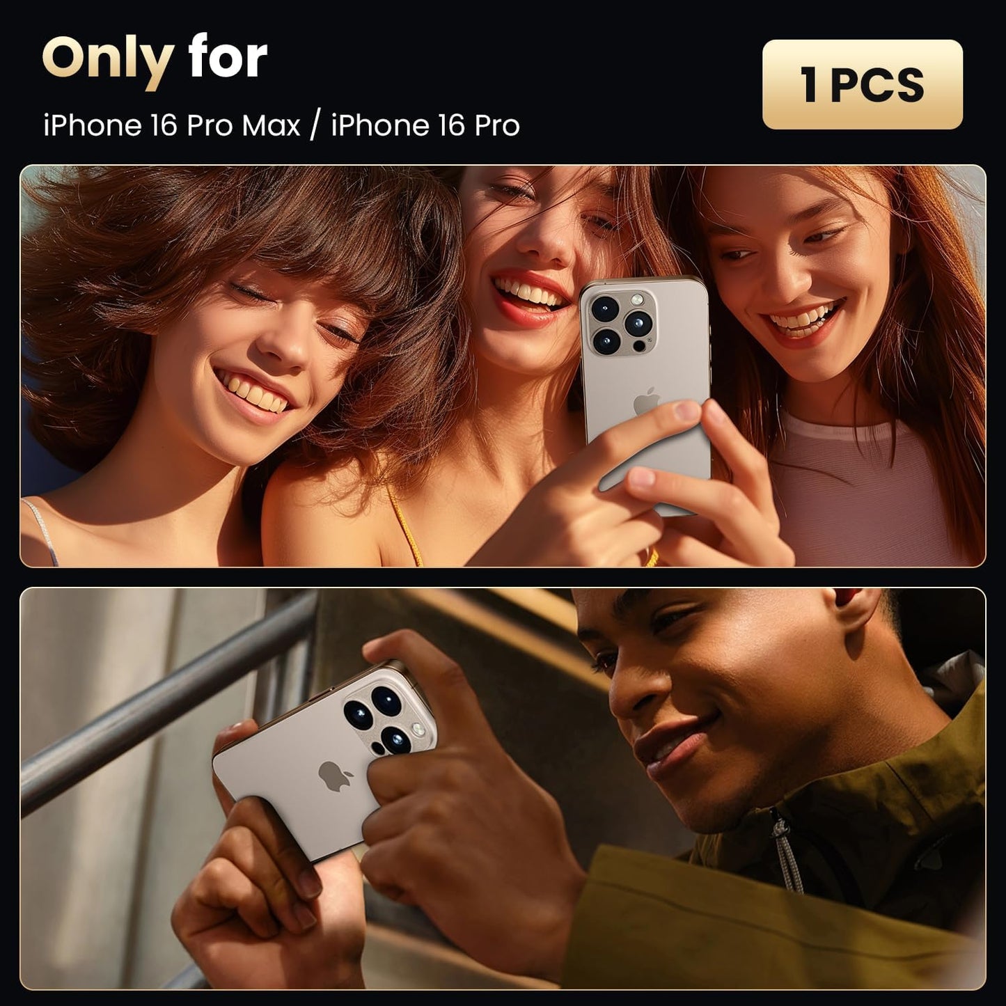 WSKEN for iPhone 16 Pro/iPhone 16 Pro Max Camera Lens Protector, [Military Grade Shatterproof] [Strong Adsorption] Metal Aluminum Alloy Tempered Glass Camera Screen Protector, Desert Titanium