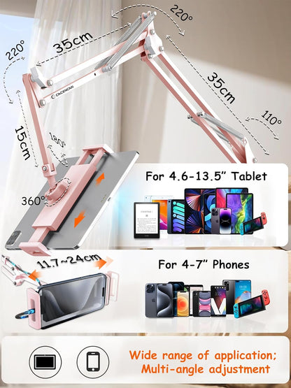 Foldable Tablet Stand, Tablet Mount Adjustable for Bed,Universal Flexible Tablet Holder with 360 Degree Rotation for iPad/iPhoneX/iPad Pro/N-Switch,or Other 4.5~13.5 Inches Devices (Pink)