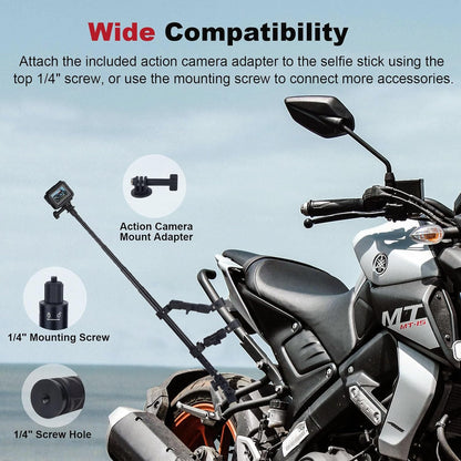 Motorcycle Ebike Mount kit for Insta360 X5, Bike & Golf Car Handlebar Clamp Mount and 59" Invisible Selfie Stick Bundle Kit, Super Clamp, Action Camera Adapter for GO2/3/3S/DJl, JC027