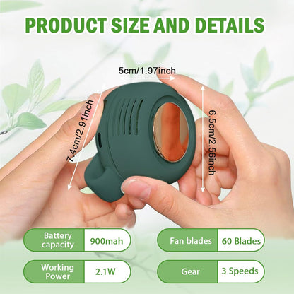 Portable Silent Mini Bladeless Fan Clip on, Portable Silent Mini Bladeless Electric Fan, For Outdoor & Travel & Office, Travel Accessories, Gift, Adjustable 3-Speed (Type-c, Green)