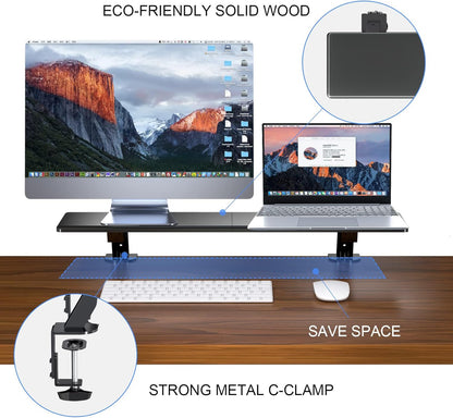 suptek Clamp-on 32 Inch Dual Monitor Desk Mount Riser Shelf Computer Stands for 2 Monitor,Laptop,Printer, Notebook,32.2” x 7.8” x 5.7”