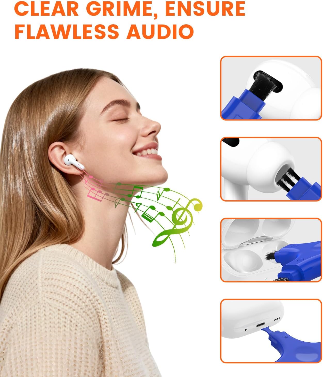 Port Cleaner for iPhone, CODOGOY Charging Port Cleaning Kit with Brushes for Lightning Port & USB-C Phones, Earbuds - Blue