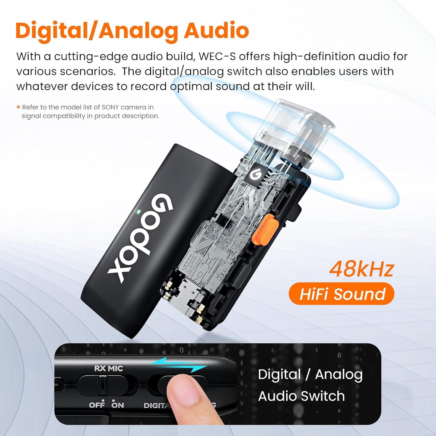 GODOX WEC KIT2 Wireless Microphone for Sony, Cable-Free Hotshoe Mount Lavalier mic, 200m (656ft.) Range, Noise Cancelling Mics, UAC Support Wireless Microphone for PC/Phone/Camera