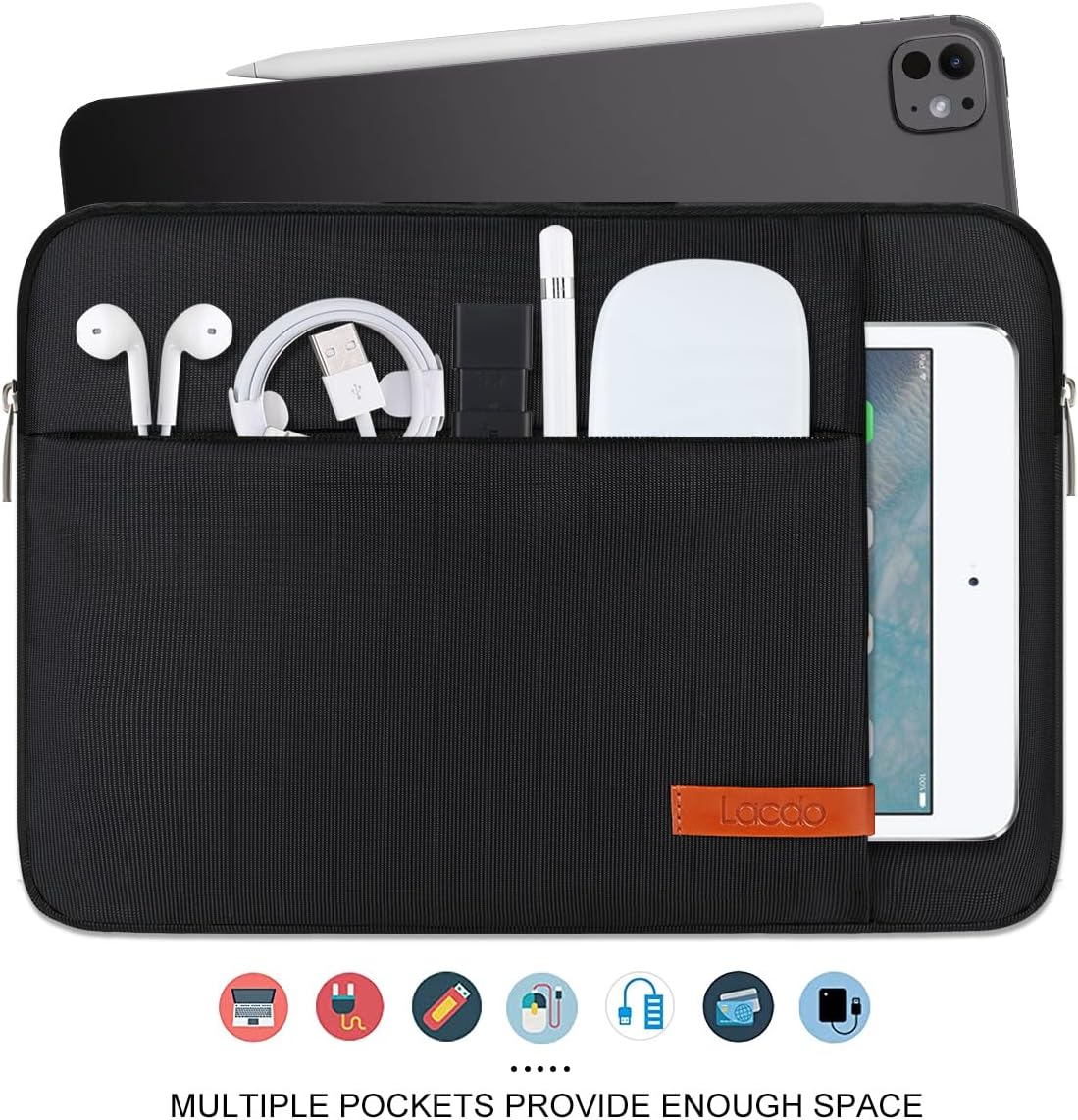 Lacdo Tablet Sleeve Case for 13 inch New iPad Air M3 M2 2025-2024, 13 inch New iPad Pro M4 2024, 12.9" iPad Pro 6 5 4 3 with Magic Keyboard and Smart Keyboard Folio, Water-Resistant Tablet Bag, Black